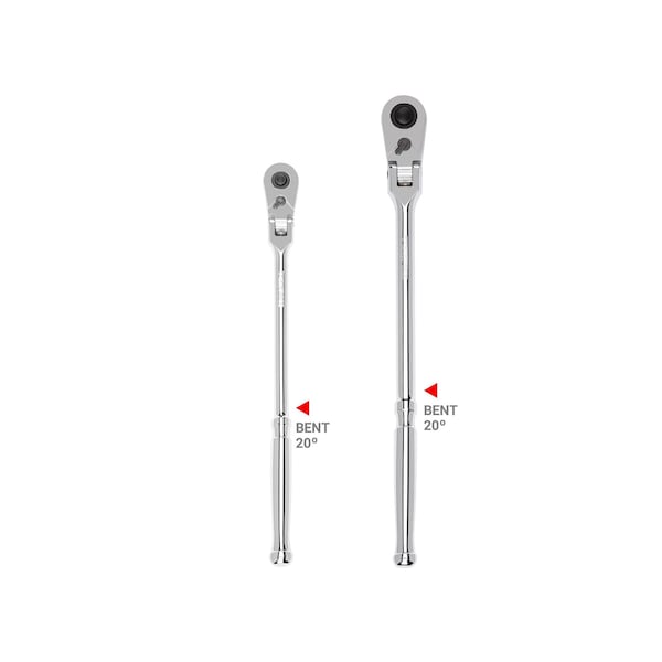 3/8, 1/2 Inch Drive Flex Head Quick-Release Bent Handle Long Ratchet Set, 2-Piece (12, 14 in.)